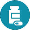 Das Bild zeigt ein Icon mit einer Medikamentendose und Tablette. Mit dem Bild wird der Medikamentenversand von derma2go beschrieben.